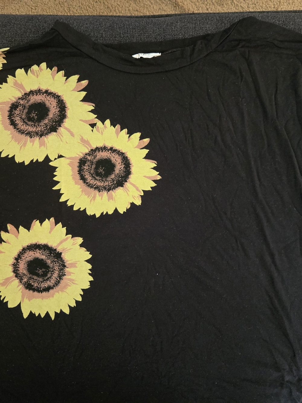 Black Tee with Yellow Sunflower Print